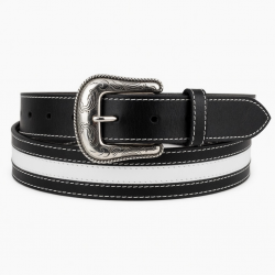Black White Western Leather Buckle Belt