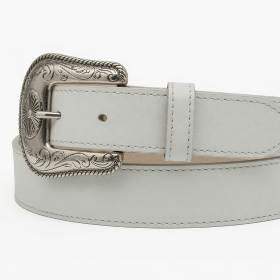 White Leather Western Buckle Belt