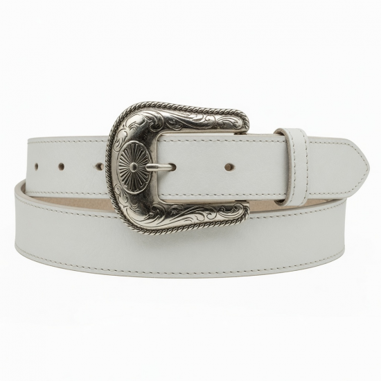 White Leather Western Buckle Belt