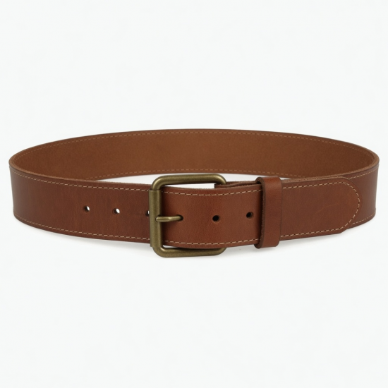 Vintage Tan Brown Leather Buckle Wide Belt
