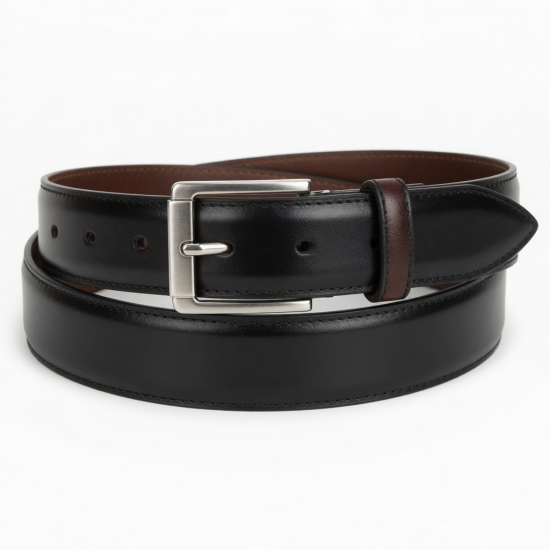 Men's Black Brown Leather Dress Belt