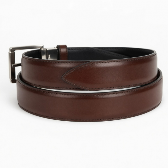Men's Black Brown Leather Dress Belt