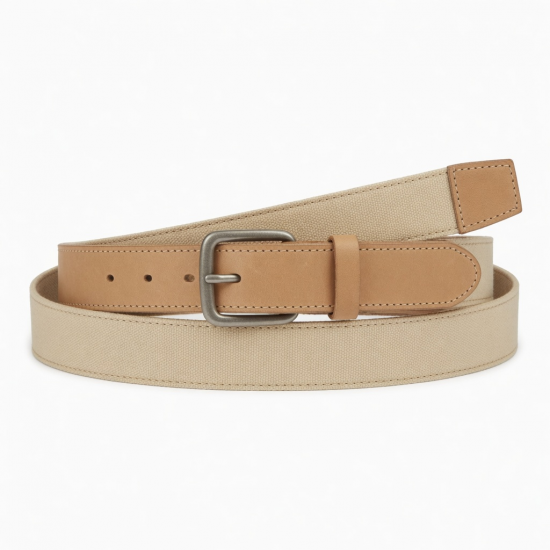 Canvas Leather Beige Belt