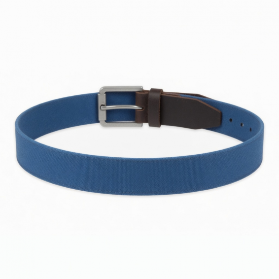 Men's Blue Canvas Leather Buckle Belt