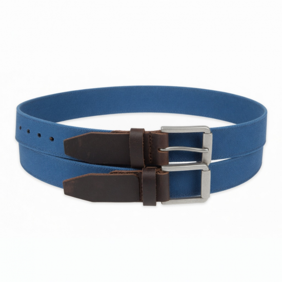 Men's Blue Canvas Leather Buckle Belt