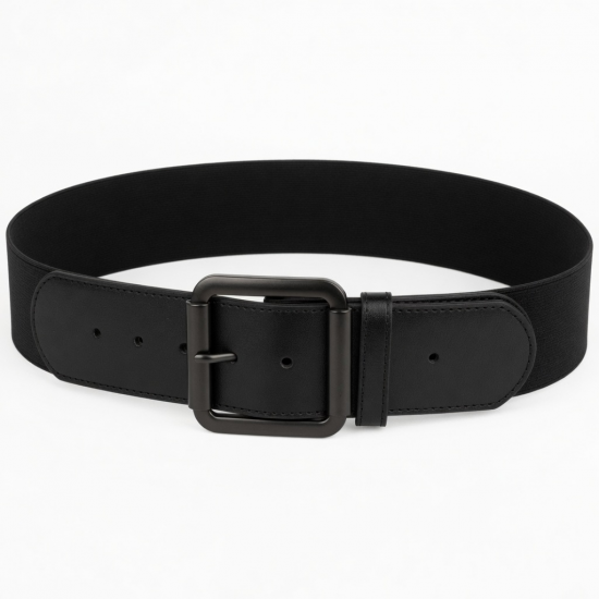 Women's Leather Waist Elastic Stretch Wide Buckle Belt