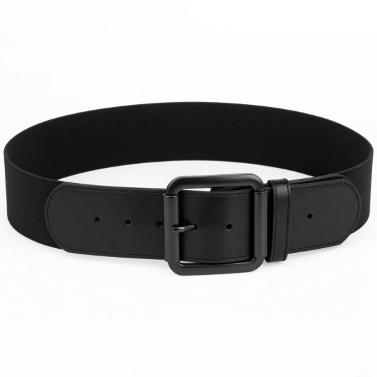 Women's Leather Waist Elastic Stretch Wide Buckle Belt